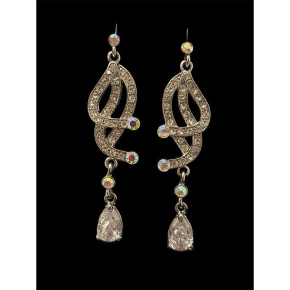 Ladies 2.75” Aurora Borealis Rhinestone Dangle Earrings Sparkle